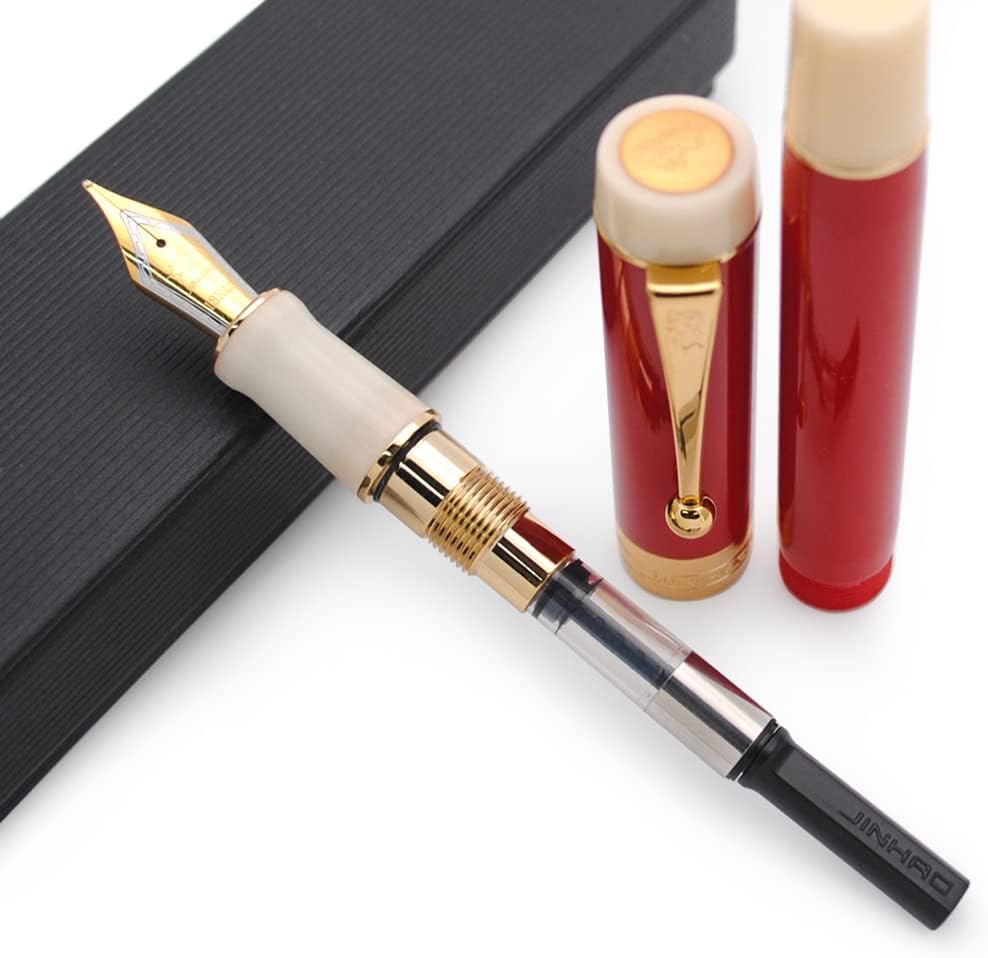 JINHAO 100 Fountain Pen with Ink Converter (Medium Nib 0.7mm, Red & White)
