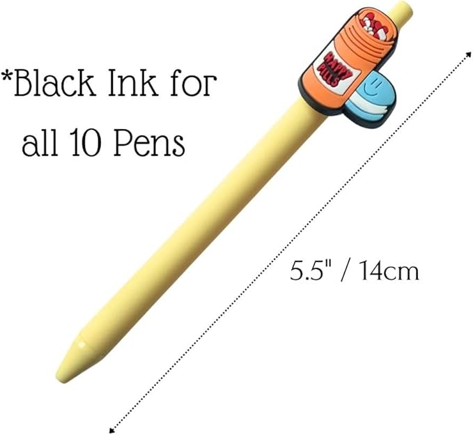 YJ PREMIUMS 10-Pack of Cute Nursing Pens with Heart, Syringe Designs in Black Ink - Versatile Writing Instruments for Nurses, Medical Assistants, Students (Medical)