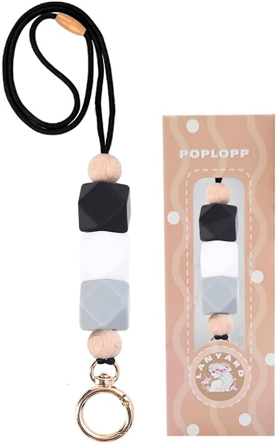 POPLOPP Teacher Lanyards for ID Badges and Keys, Cute Silicone Beaded Lanyard for Women Nurse Employees Students