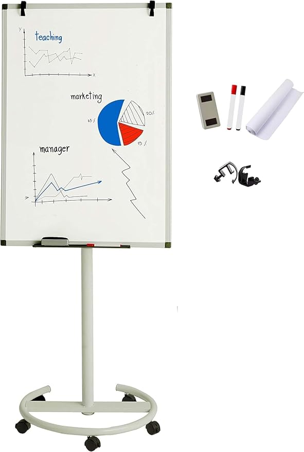Mobile Dry Erase Board Portable Flipchart Easel Magnetic Whiteboard with Paper Pad on Wheels for Home Office (28"x40")…