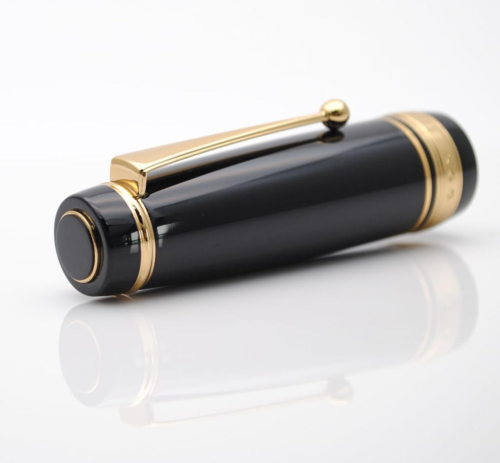 Metal Big Fountain Pen, Medium Nib 0.7mm, Includes Ink Converter & 5 Cartridges, Glossy Piano Painted Finish (Black)