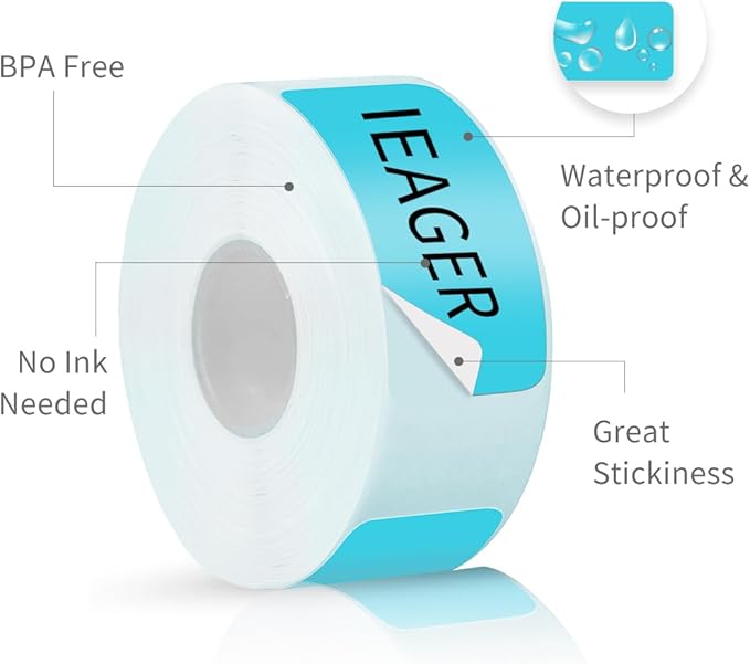 iEager Label Maker Tape, 15mm x 30mm, Blue Sticker Thermal Paper, Household Storage Labels, Self-Adhesive Label Tape, Set of 3