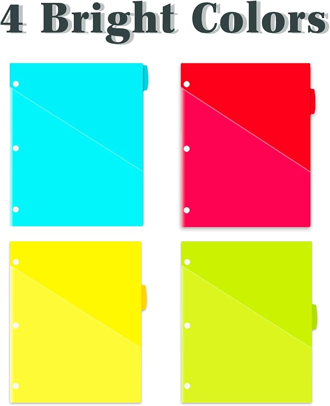 INFUN Plastic 8-Tab Binder Dividers with 2 Pockets - 3 Sets, 24 pcs Multicolor Pocket Dividers with 3 Holes for 3 Ring Binders,Total 24 Tabs