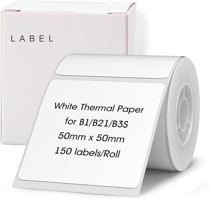 NIIMBOT Labels B1/B21/B3S/K3 Label Maker, 2'' x 2'' (50x50mm) Thermal Sticker Label, Waterproof Price/Memo Labels for NIIMBOT B21/B3S Label Printer, 1 Roll of 150 Self-Adhesive Thermal Labels (White)