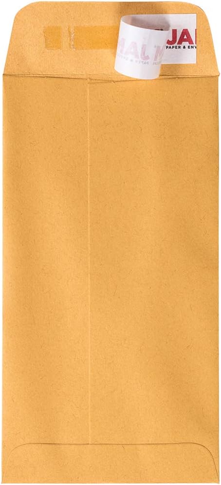 JAM PAPER #7 Coin Business Envelopes with Peel and Seal Closure - 3 1/2 x 6 1/2 - Brown Kraft Manila - Bulk 250/Box