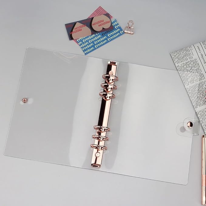 LALAFINA 3pcs Rose Gold Hand Book 6- Ring Binder Covers A5 Transparent Binder Cover Binder Cover Snap Button Clear Journal Binder Cover A5 Binders Students Supplies The Album Loose Leaf PVC