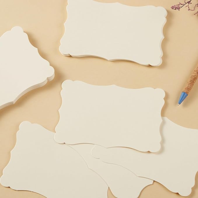 50 Pack Blank Kraft Cards Cardstock Thick Paper Brown Greeting Cards for DIY Gift Card Menus, Baby Shower and Wedding Invitations (Cream, 5x7IN)