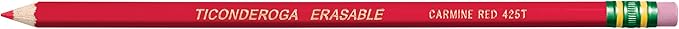 TICONDEROGA Erasable Checking Pencils, Pre-Sharpened with Eraser, Red, Pack of 2 (13901)