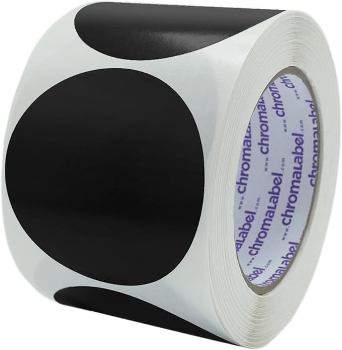 ChromaLabel 3 Inch Round Label Permanent Color Code Dot Stickers, 500 Labels per Roll, Black