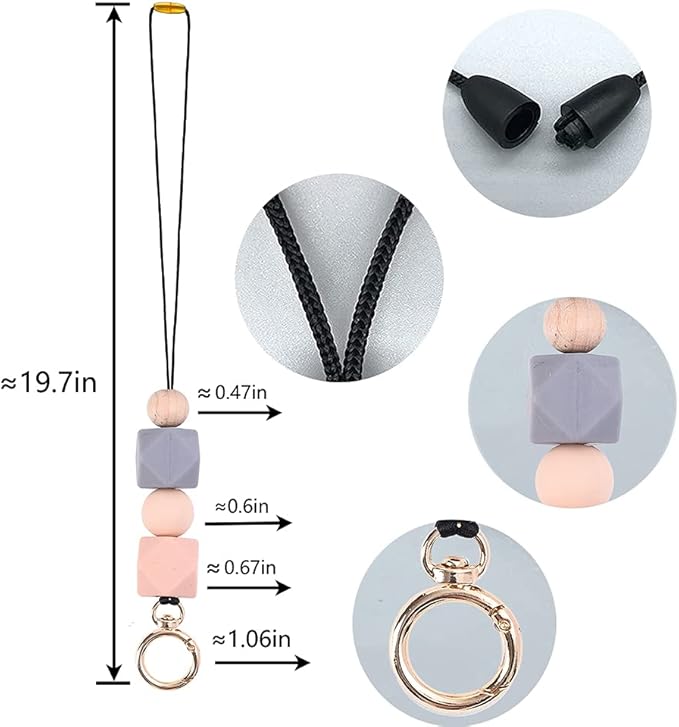 POPLOPP 3PCS Teacher Lanyards for ID Badges and Keys, Cute Silicone Beaded Lanyard for Women Nurse Employees Students
