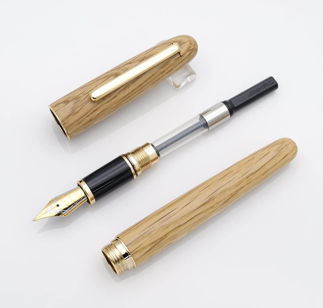 JINHAO 9036 Natural Wood Fountain Pen Handmade Ink Pen (Medium Nib 0.7mm, Oak Wood)