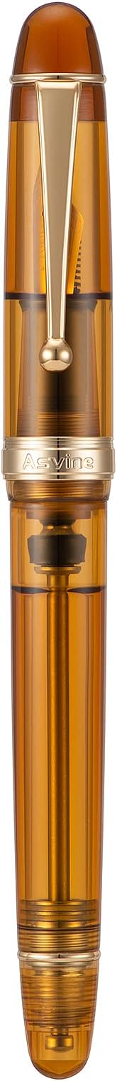 Asvine V126 Vacuum Filling Fountain Pen Extra Fine Nib, Transparent Brown Acrylic, Large-Capacity with Gift Case