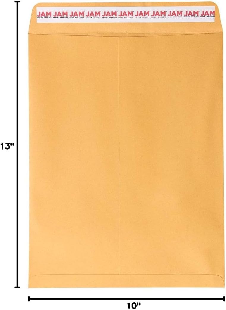 JAM PAPER 10 x 13 Open End Catalog Premium Envelopes with Peel and Seal Closure - Brown Kraft Manila - Bulk 250/Box