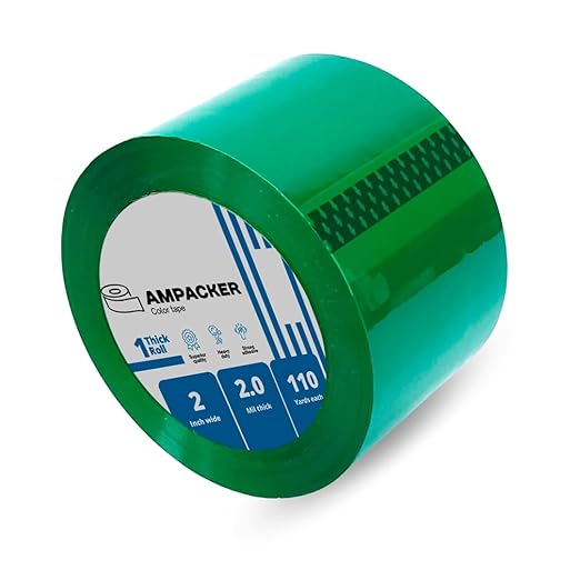 Heavy Duty Packaging Color Tape for Shipping,Packing and Moving 2" Wide x 2.0 Mil Thick -110 Yrd Roll -Acrylic Adhesive Tape for Box Sealing. (1 Roll, Green, 2" Wide x 110 yds).