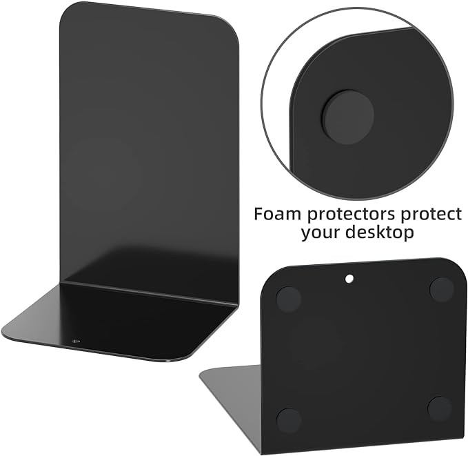 VFINE Bookend, Black Metal Book Ends, Book Ends for Shelves Heavy Duty Bookends, Bookend for Shelves, Book Ends for Heavy Books,Bookend Stopper, Black Bookends 3 Pairs