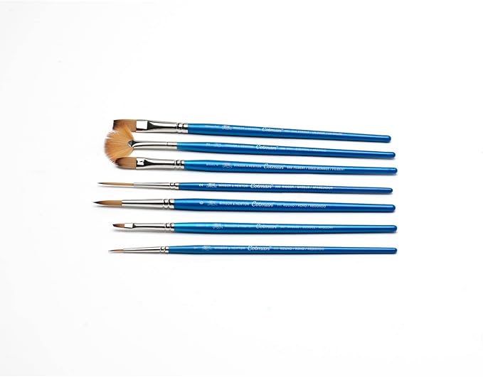 Winsor & Newton Cotman Short Handle Brushes, Set of 7, (Round 1 & 6, Rigger 2, Filbert 1/4", One Stroke 3/8", Angled 1/8", Fan 2)
