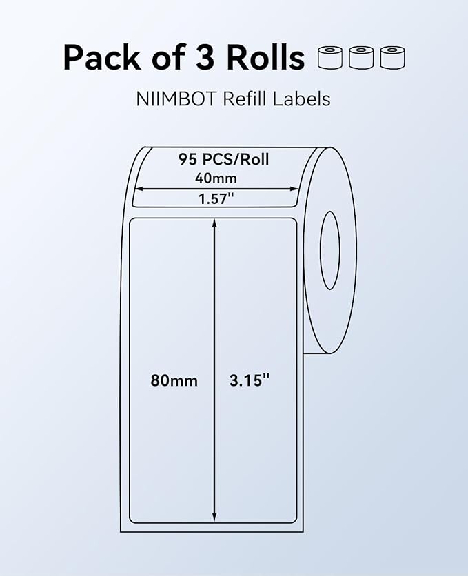 3 Rolls Labels for NIIMBOT B1 B21 B3S K3 Label Maker, 2'' x 3.15'' (50x80mm) Printer Labels, Food Labels for Jars, Personalized Editable Labels for Home/School/Office