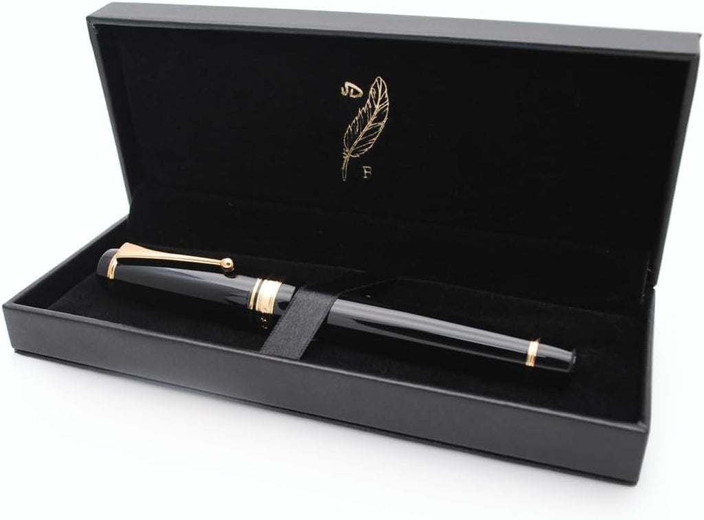 Metal Big Fountain Pen, Medium Nib 0.7mm, Includes Ink Converter & 5 Cartridges, Glossy Piano Painted Finish (Black)