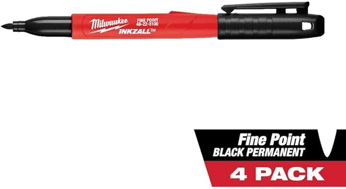 Milwaukee 48-22-3104 Inkzall Point Marker, Fine, Black, 4-Pack