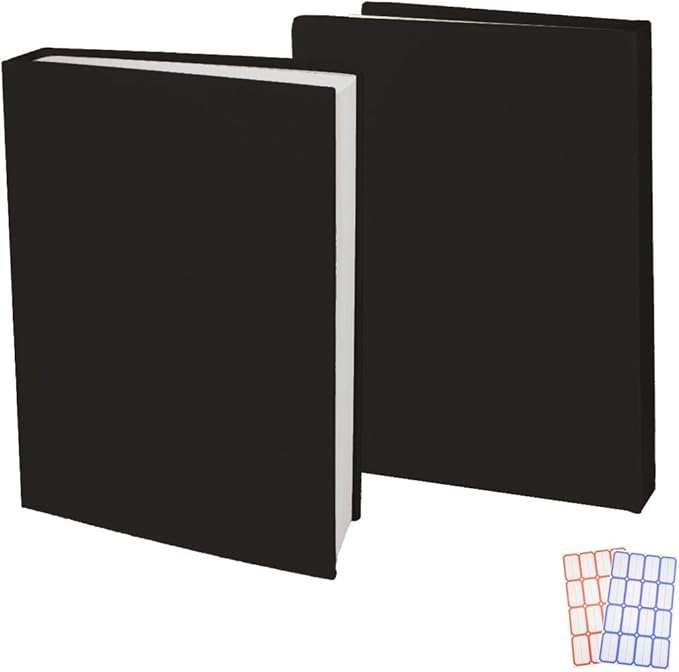 2 Pack Stretchable Book Sleeve Covers, for Paperbacks Hardcover Textbooks up to 9" x 12", Office Supplies with Free Sticker Labels (2 Pack, Black)