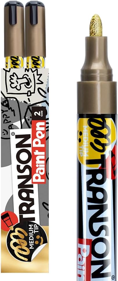 TRANSON 2 Gold Paint Markers for Fabric Rock Craft Diy Painting Medium Tip Oil Based Waterproof