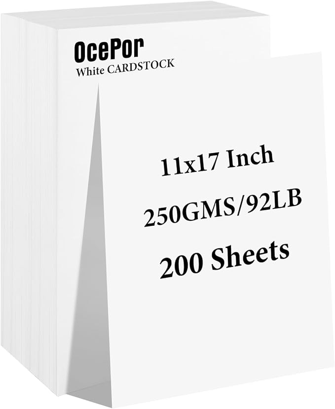 200 Sheets White Cardstock 11” x 17”, 92lb/250gsm Card Stock, Thick Card Stock Paper, Heavy Cardstock Paper for Printer, Resume, Scrapbooks, Art, Crafts, Business Cards