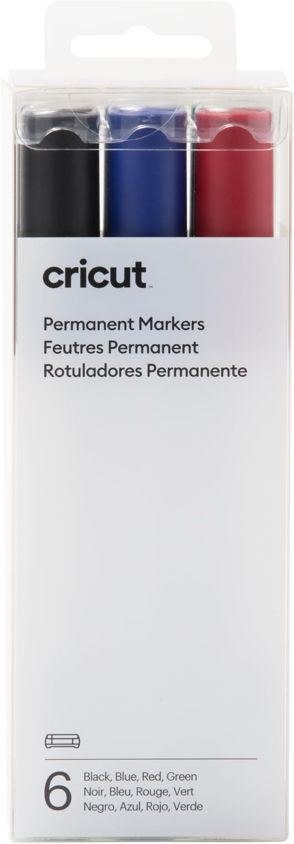 Cricut Permanent Markers 2.5 mm, Black/Blue/Red/Green (6 ct) - Compatible with Cricut Venture