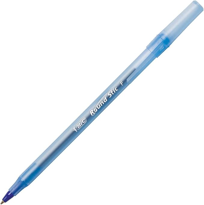 BIC Round Stic Xtra Precision Ballpoint Pen, Fine Point (0.8mm), Blue, 12-Count