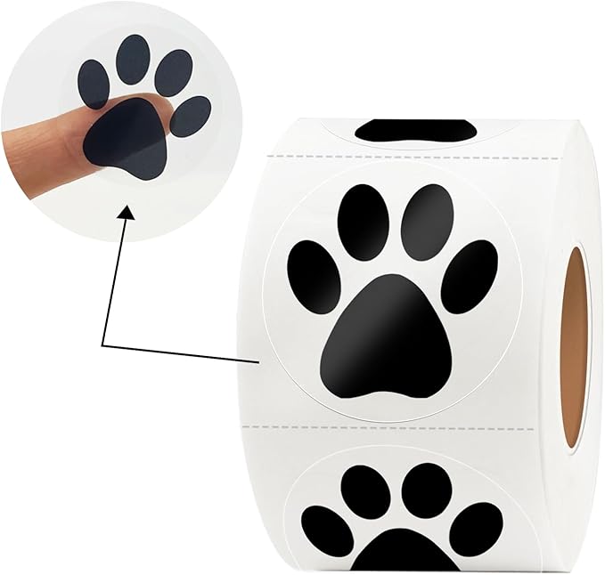 Paw Print Stickers,1.5" Clear Round Bear Paw Print Stickers Dog Puppy Paw Stickers Bear Paw Stickers with Perforation Line (500PCS,Black)