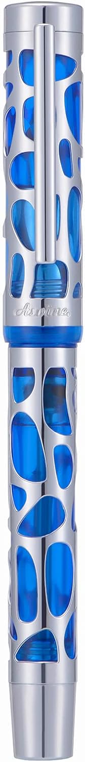 Asvine V169 Vacuum Filling Fountain Pen Fine Nib, Water Drop Skeleton Transparent Blue Acrylic Pen Case Set