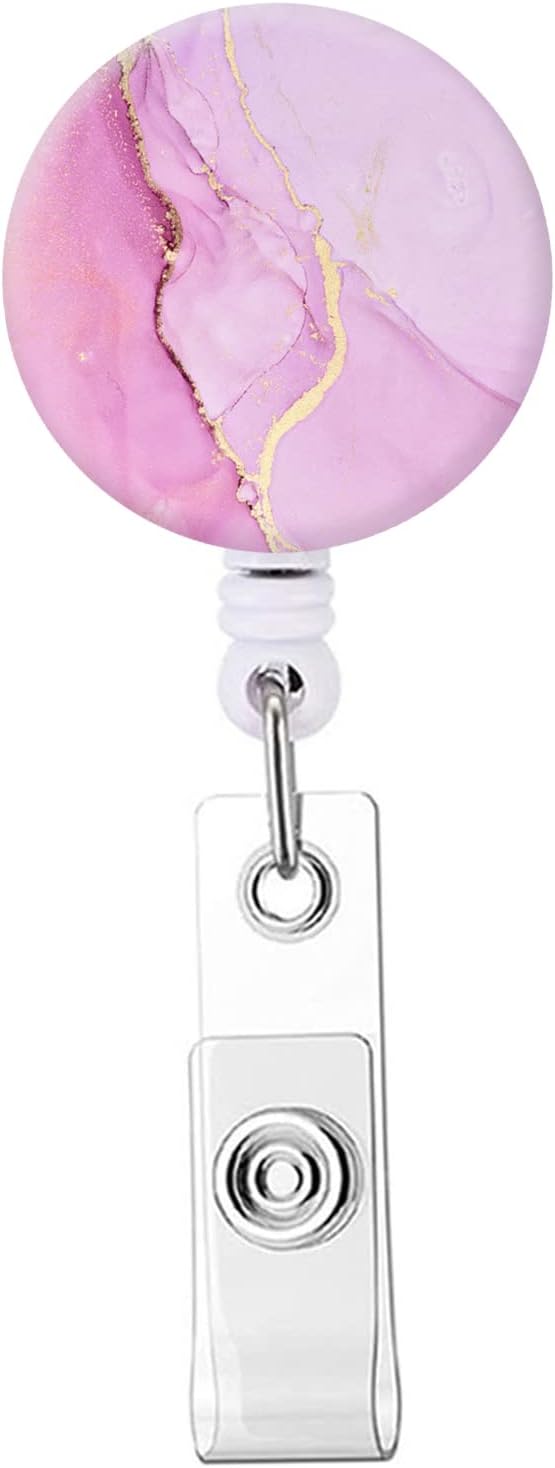 Retractable Badge Reel,Badge Holder with Alligator Clip,Cute Badge Clip on ID Name Card Holders for Nurse Doctor and Office (3Pack Marble Pink)