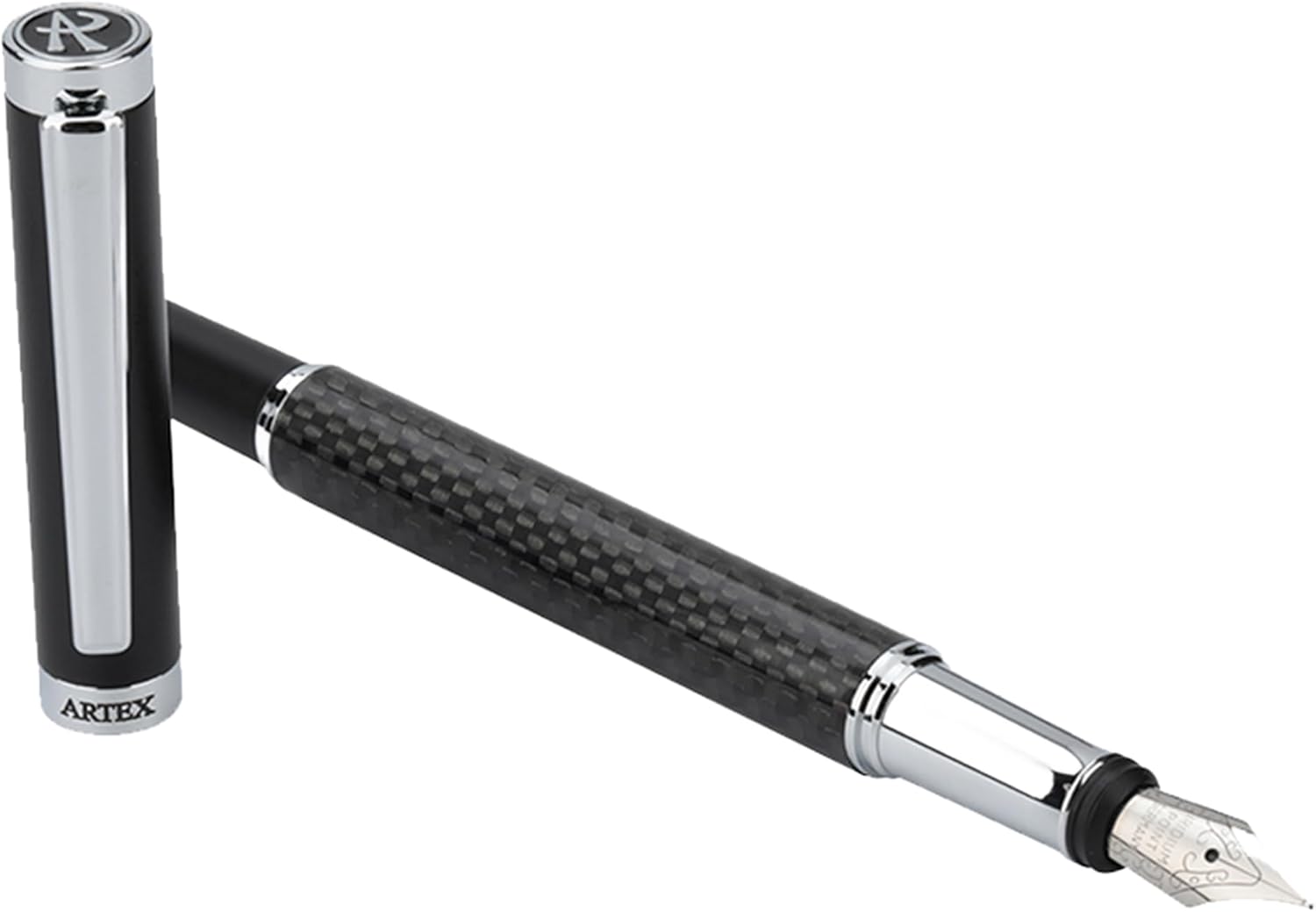 Stylish Fountain Pen : Luxury, Elegant, Germany F Fine Nib, Gift for Men & Women, Professional, Executive, Metal, Gift Box. –Free Engraving (BlackSilver (Carbon)), AT-F4CARBON-1, 14cmx1.2cm