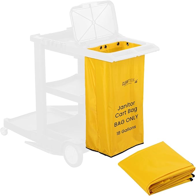 Restaurantware-Janitor CART Bag ONLY: Clean Tek Professional 16.93 x 10.63 x 29.53 Inch Janitorial Cart Bag, 1 Heavy-Duty Bag - Janitor Cart Sold Separately, Durable, Yellow Plastic Replacement Bag
