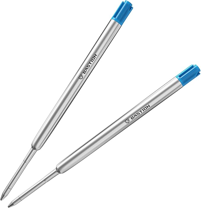 BASTION® Premium Pen Refill, Deeply Pigmented Ink for All Bastion Bolt Action Luxury Pens, Standard Ink Refill with 0.55mm Fine Tip - Blue Gel, 2 PCs