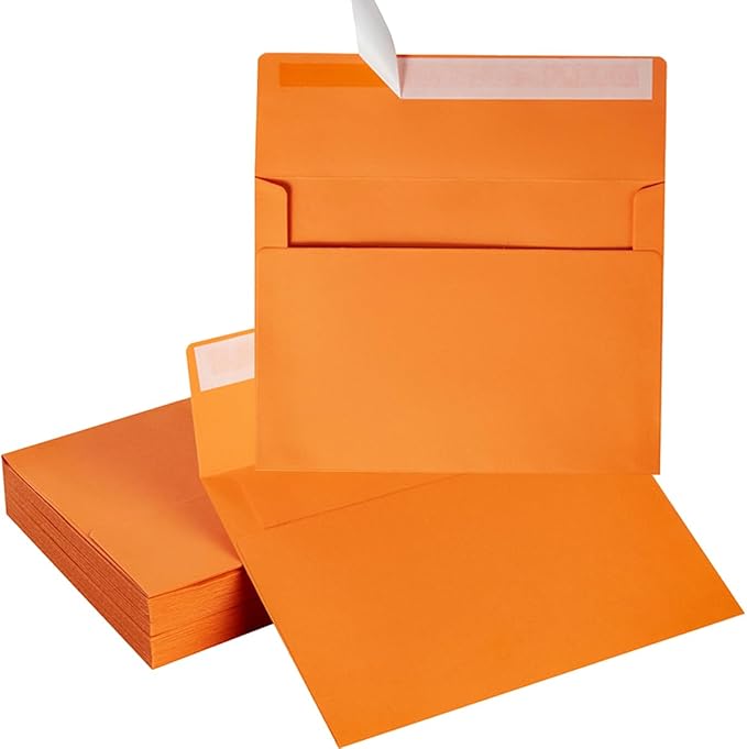 Wishop 100 Pack Orange A7 Envelopes Self-Adhesive 5x7 Envelopes for Invitations, 5x7 Greeting Cards (Dark Orange, 5.24 x 7.21 Inches)