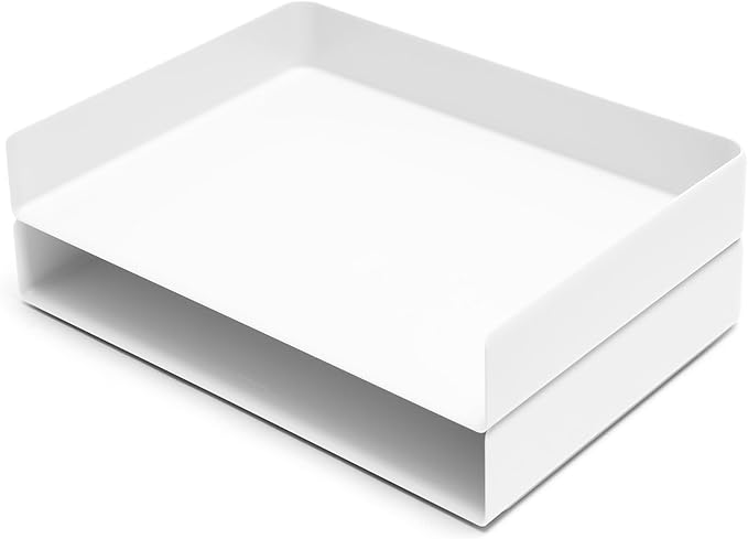 Poppin Stackable Landscape Letter Tray - Modular Lacquer Desk Trays for Office Organization, Color-Coordinated Office Supplies for Desk, Paper Trays (White, Landscape Letter)