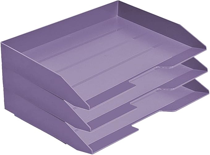 Acrimet Stackable Letter Tray 3 Tier Side Load, Plastic, Desktop File Organizer (Solid Purple Color)