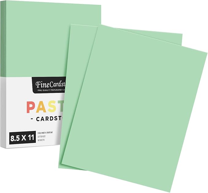 8.5 x 11" Green Pastel Color Cardstock Paper - Great for Arts and Crafts, Wedding Invitations, Cards and Stationery Printing | Medium to Heavy Card Stock 110lb Index (199gsm) | 50 Sheets per Pack