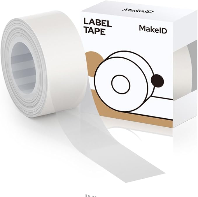 MakeID Label Maker Tape - Self-Adhesive Sticker Label Tape Refill Compatible with MakeID L1 Q1 Label Machine - Waterproof 6-Layer Laminated Film, Split-Back Design, 0.63"x13' (16mm x 4m)