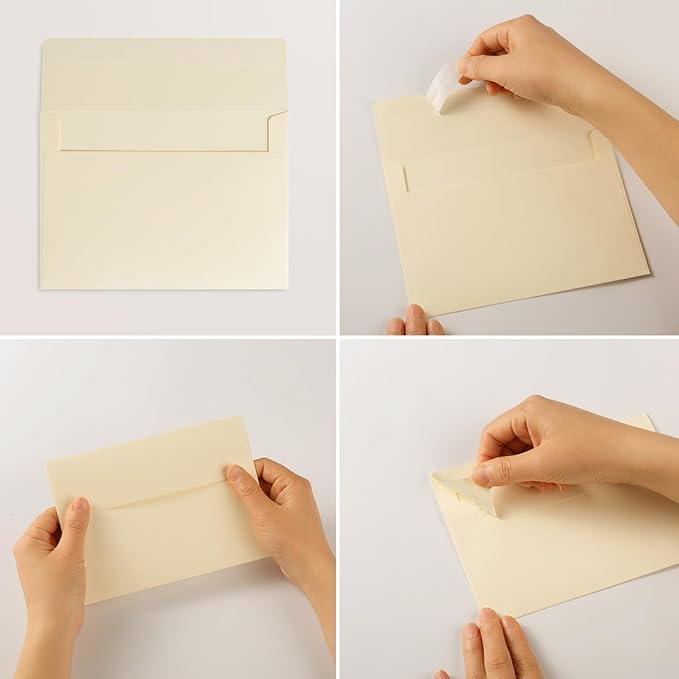 Wishop 100 Pack Cream A7 Envelopes Self-Adhesive 5x7 Envelopes for Invitations, 5x7 Greeting Cards (Cream, 5.24 x 7.21 Inches)