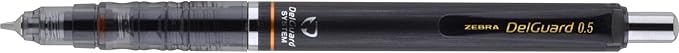 Zebra Delguard Mechanical Pencil, 0.5 Mm, Hb (#2.5), Black Lead, Black Barrel, 3/pack