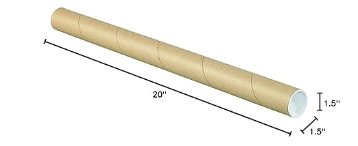 BOX USA BP1520K Mailing Tubes with Caps, 1 1/2" x 20", Kraft (Pack of 50)