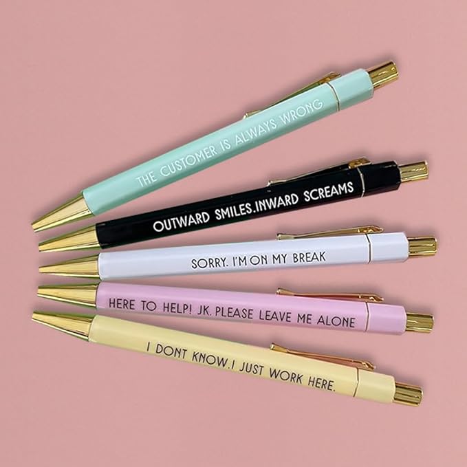 Funny pens,5-Count,Black Ink,Medium Nib 1.0mm,Funny Office Gifts for Coworkers,Personalized Pens Vibrant Funny Quotes Word Daily Pen (customer service Pens)