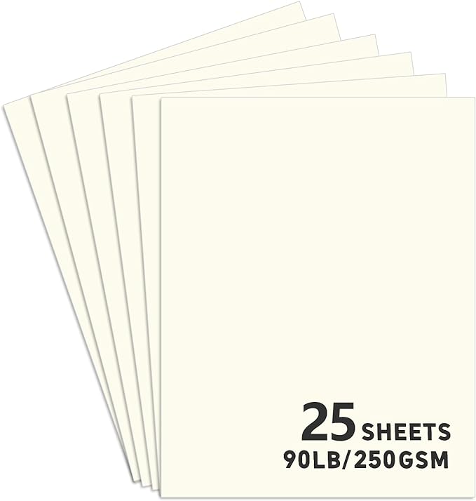 25Sheets Ivory Cardstock Paper, 8.5 x 11 Card stock for Cricut, Thick Construction Paper for Card Making, Scrapbooking, Craft 90 lb / 250 gsm…