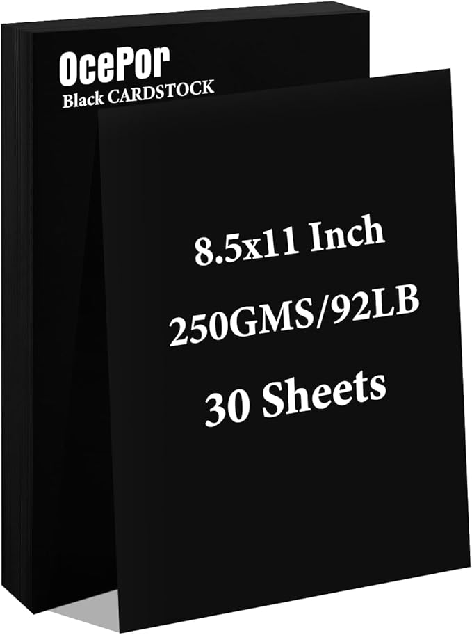 30 Sheets Black Cardstock 8.5” x 11”, 92lb/250gsm Black Card Stock, Thick Card Stock Paper, Heavy Cardstock Paper for Printer, Resume, Scrapbooks, Art, Crafts, Business Cards