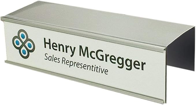 The Original Over the Cube - Quality Aluminum, Changeable Cubicle Nameplate Holder, Satin Silver Base, and Silver Name Plate Holder, (2.25" Cubicle Wall Depth) - Made in The USA