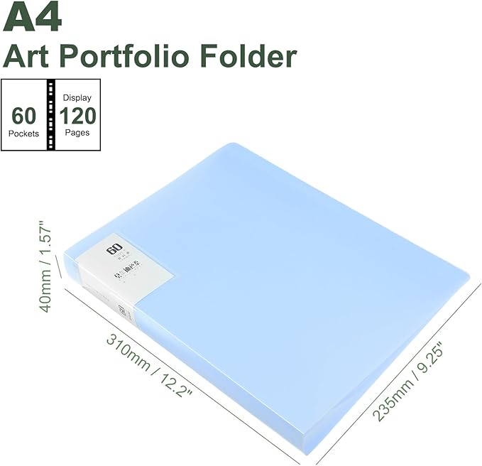M&G 60-Pocket Binder with PP Plastic Sleeves A4(Blue), Art Portfolio Folder with Clear Sheet Protectors, Display 120 Pages for Organizing Documents, 310x235x40mm
