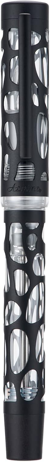 Asvine V169 Vacuum Filling Fountain Pen, Matte Black Water Drop Skeleton Transparent Acrylic Pen, Black Fine Nib Office Pen with Case Set