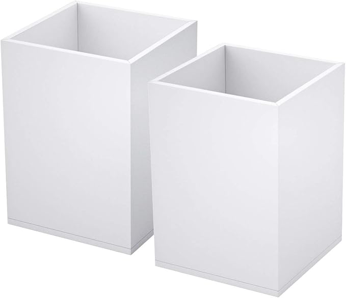 NIUBEE White Acrylic Pen Holder 2 Pack, Desktop Pencil Cup Stationery Organizer for Office Desk Accessory