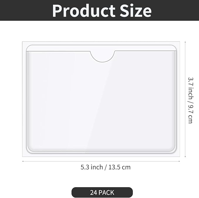 100 Pack Self-Adhesive Index Card Pockets for 3" x 5" Card,Clear Plastic Labels Holders with Top Open for Loading, Storage Bins, Library and Bins